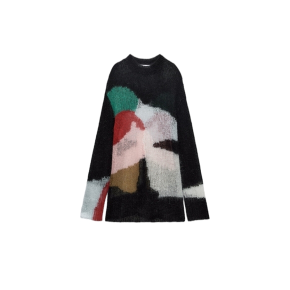 Zara Colorblock open knit alpaca/wool sweater Size small - Picture 4 of 8